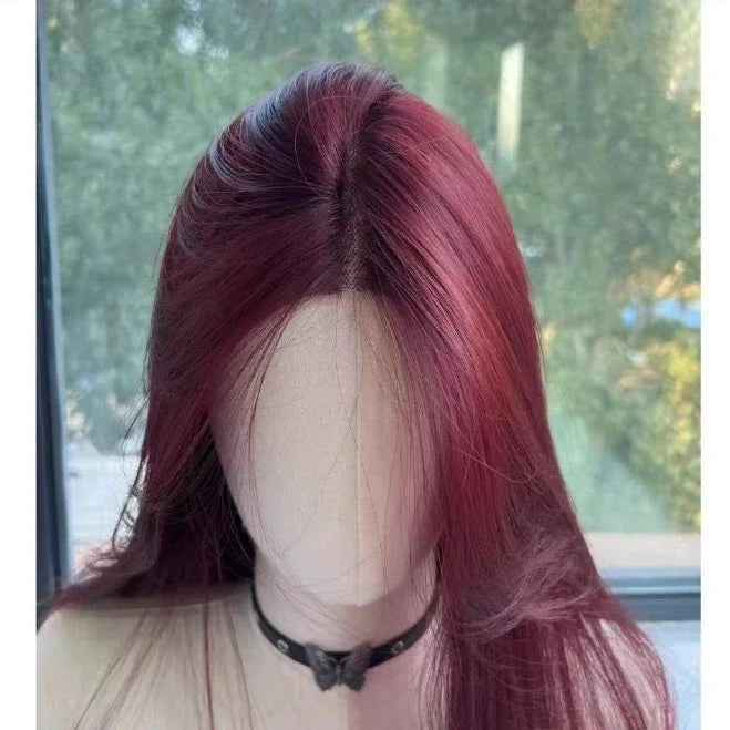 Red Straight Lace Front Wig for Cosplay Daily Use Heat Resistant Headband. -