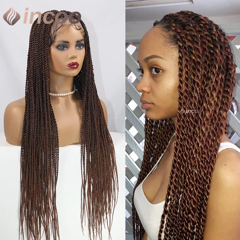 Full Lace Frontal Wigs Twist Braids Box Braids Lace Faux Locs Wig Goddess Braids -