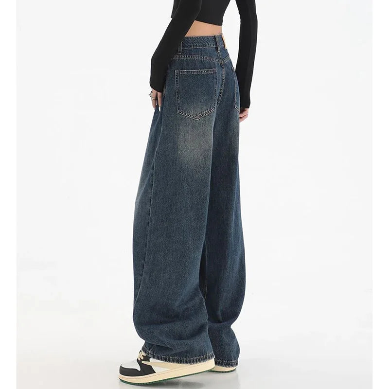 Embrace timeless style with these female classic retro high-waist baggy jeans—perfectly combining comfort and vintage flair! -