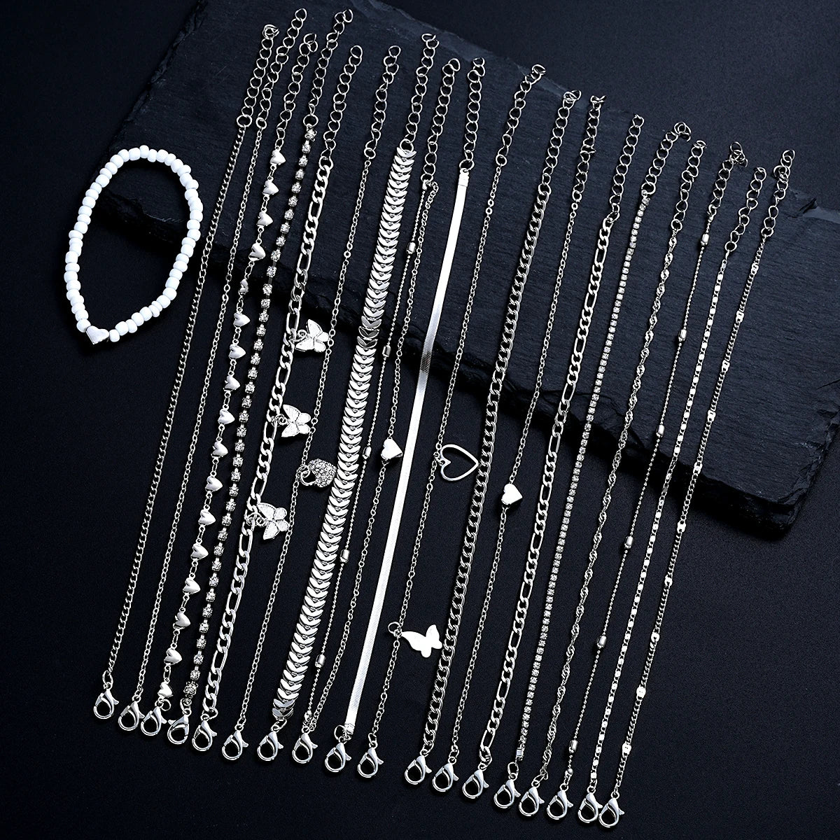 19Pcs Silver Color Anklet Sets -