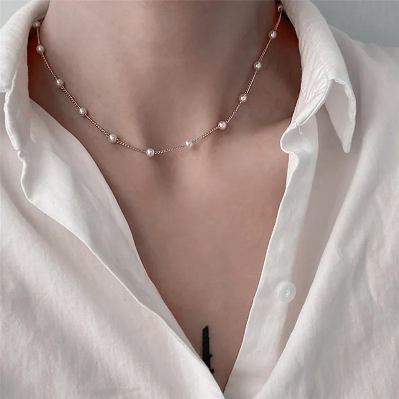 Simple Pearl Beads Necklace -