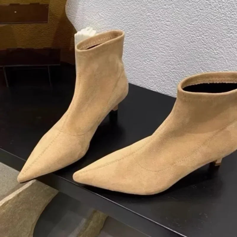 Shoes for Women 2025 High Quality Elegant Ankle Women's Boots Fashion Back Zipper Solid Office and Career Sexy Pointed Toe Boots -