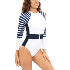 Stay stylish and protected from the sun in this long-sleeved one-piece swimwear for women! -