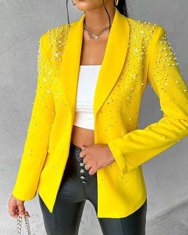 Stay trendy with these fashion blazers for women—streetwear-inspired slim long sleeve jackets with a turndown collar, perfect for casual autumn and spring wear! -