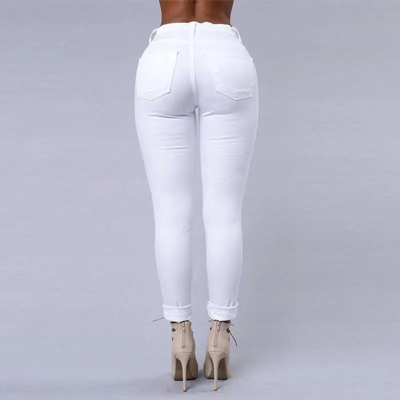 High Waist Ripped Women's Skinny Jeans -