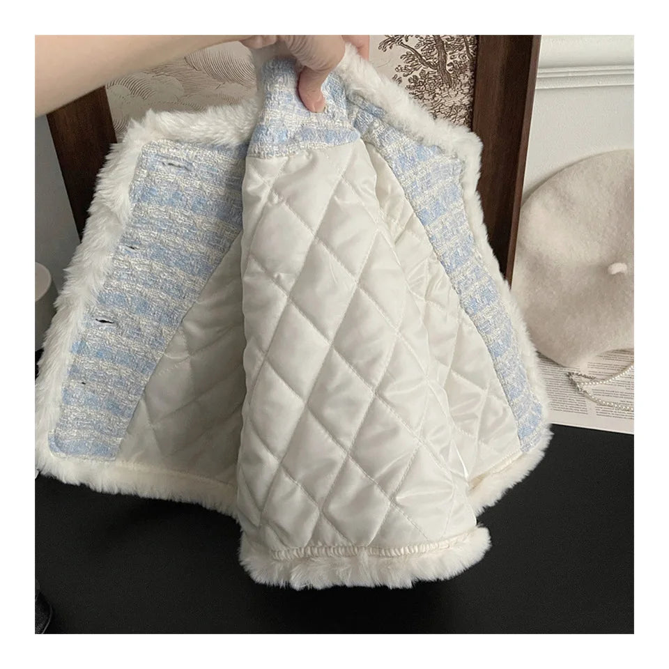 Children's Clothing Sets Tweed Scented Suit Fleece Coat + Pleated Skirt 2pcs Sets Baby Girl Clothes Kids Clothes 2 To 7 Years -