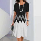 New Women's Dresses Striped Printed Elegant Casual O Neck Short Sleeve Summer Dresses Fashion Ladies Plus Size Clothing Vestidos -