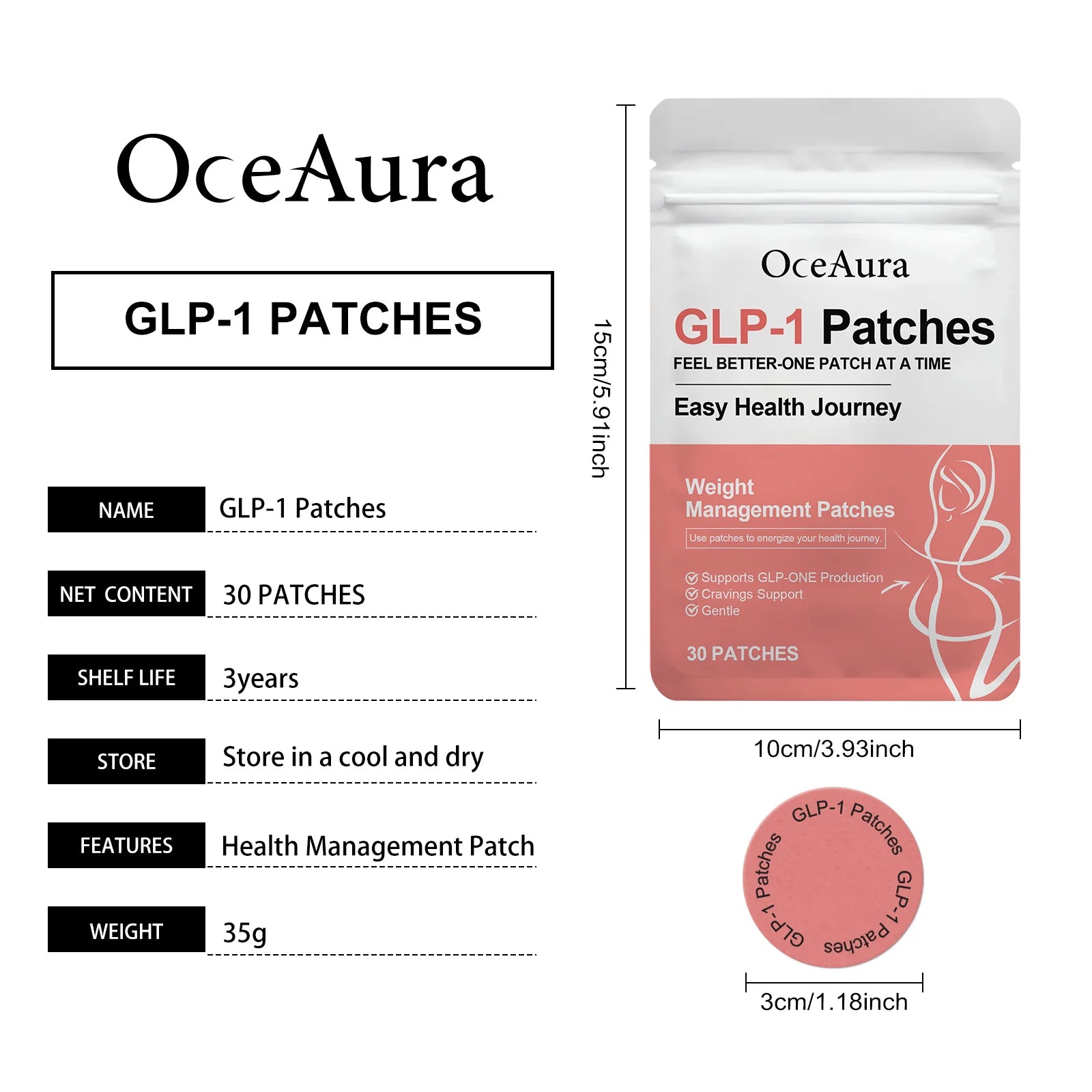 OceAura GLP-1 Patches for Weight Loss Sculpting Shaping Body Appetite Control -