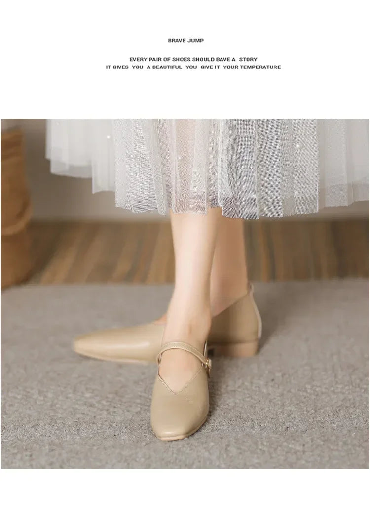 Woman Spring Casual Square Toe Low Soft Soled Shoes Lolita Ballerina Red Flats Female Elegant French Retro Buckle Mary Janes -