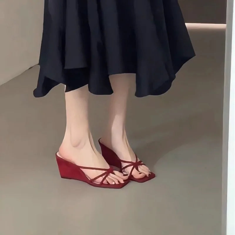Women's retro bow wedge heeled luxury sandals -