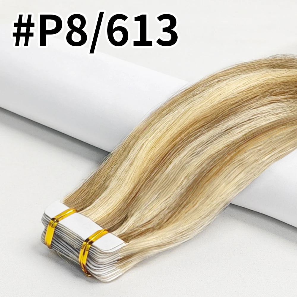 Tape In Human Hair Extensions Natural Straight Hair Extensions 1B Black Brown Blonde 100% Remy Skin Weft Adhesive Glue On -