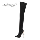 Arden Furtado 2025 Autumn Stretch boots Metal stiletto heels Over the knee boots Pointed Toe Super high heel thigh high boots 41 -