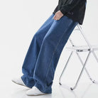 Blue Washed Denim Jeans for Men Straight Loose Fit -