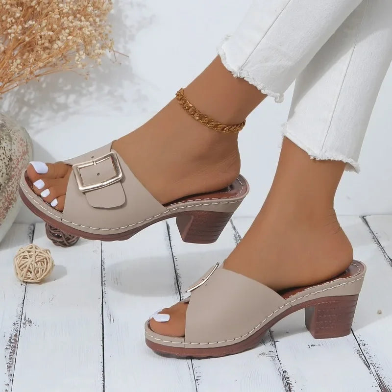Soft Platform Chunky Heels Buckle Designer Shoes -