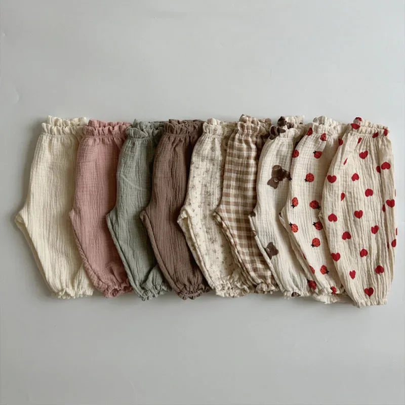 Keep your little ones comfy and cute in these organic cotton loose-fit baby pants—featuring playful tiger, bear, and floral prints perfect for boys and girls! -