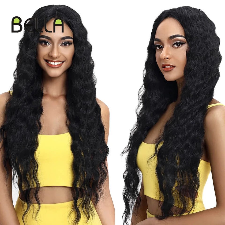 Make a bold statement with this 30-inch synthetic lace front wig featuring deep wave curly blonde hair with pink accents—perfect for cosplay and standout style! -