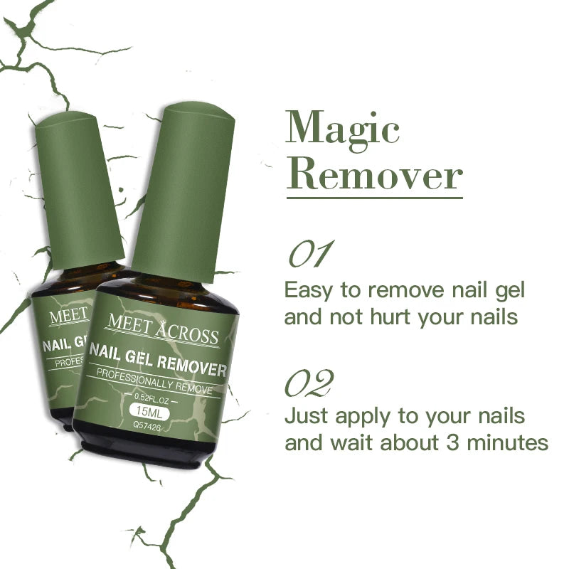 MEET ACROSS 15ml Magic Fast Nail Gel Polish Remover Clean UV Soak Off Semi Permanent Varnish Nail Art Removal Tools Manicure -