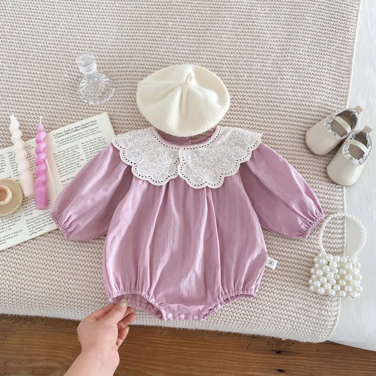 Dress your newborn in adorable style with this fashionable lace baby romper bodysuit—soft, comfy, and perfect for special moments! -