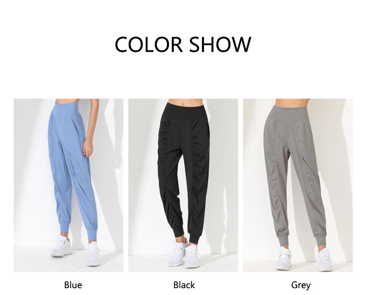 Woman Yoga Pants Loose Slim Quick-Dry Yoga Pants Pleated Hem Bound Running Fitness Capris Pockets Jogging Pants Sports pants -