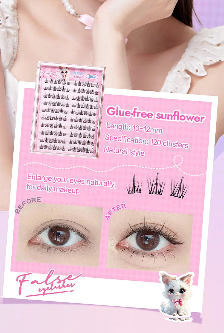 10 Rows of Large Capacity Glue-free False Eyelashes Single Cluster 10-12MM C-curled Natural Self-adhesive false Eyelashes -