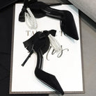 Shoes for Women 2023 Brand Spring Women's Pumps Pointed Toe Solid Flock Beads Bow Tie Buckle Shallow Mouth Novelty High Heels -