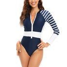 Stay stylish and protected from the sun in this long-sleeved one-piece swimwear for women! -