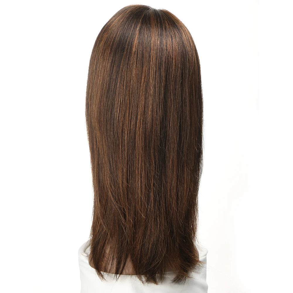 Turn heads with this sleek 18-inch 13x4 lace front Brazilian hair wig—straight, colored, and highlighted for a flawless, natural look! -