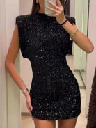 Mini Dress for Women Elegant O-Neck Fly Sleeve -