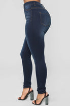 Women High Waist Stretch Hip Lift Denim Skinny Pants Jeans Full Length Sexy Slim Bleachded Solid Color Pants -