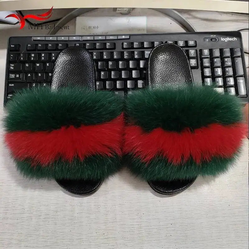 Real Fox Fur Slippers -