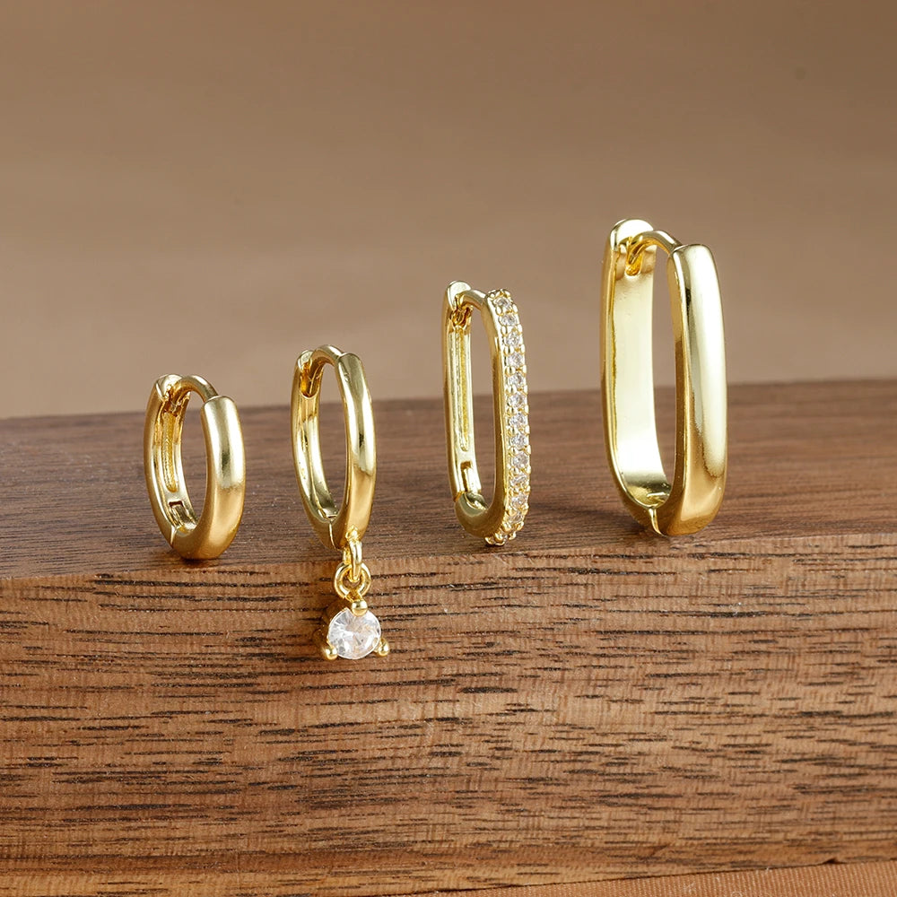 4PCS Gold Plated U-shape Hoop Earrings -