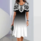 New Women's Dresses Striped Printed Elegant Casual O Neck Short Sleeve Summer Dresses Fashion Ladies Plus Size Clothing Vestidos -