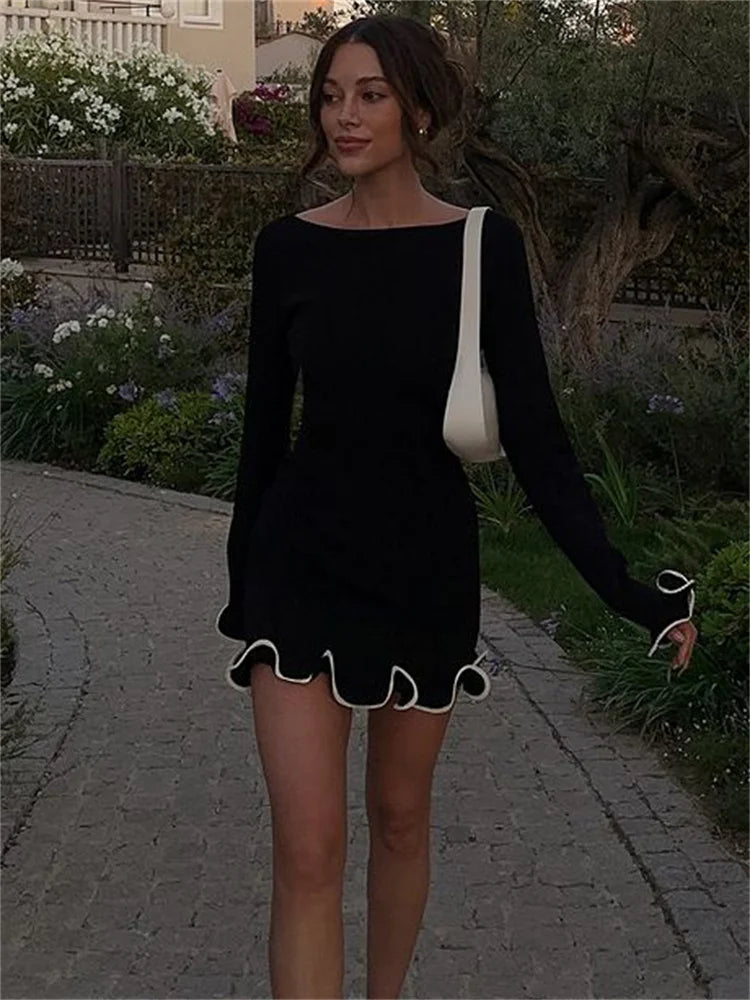 Women's Mini Dress Ruffled High Waist Elegant (Slim Fit) -