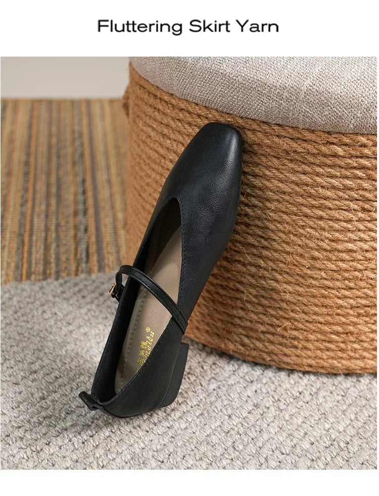 Woman Spring Casual Square Toe Low Soft Soled Shoes Lolita Ballerina Red Flats Female Elegant French Retro Buckle Mary Janes -