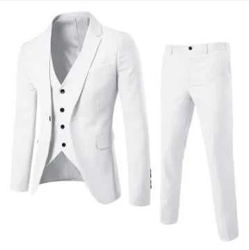 Spring Autumn New Fashion Men's Trendy Slim Business Solid Color 3 Pieces of Suits Sets Single Greasted Blazers Waistcoat Pants -