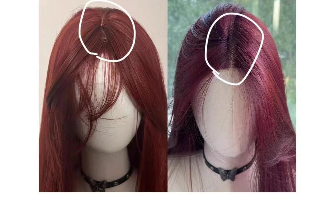 Red Straight Lace Front Wig for Cosplay Daily Use Heat Resistant Headband. -