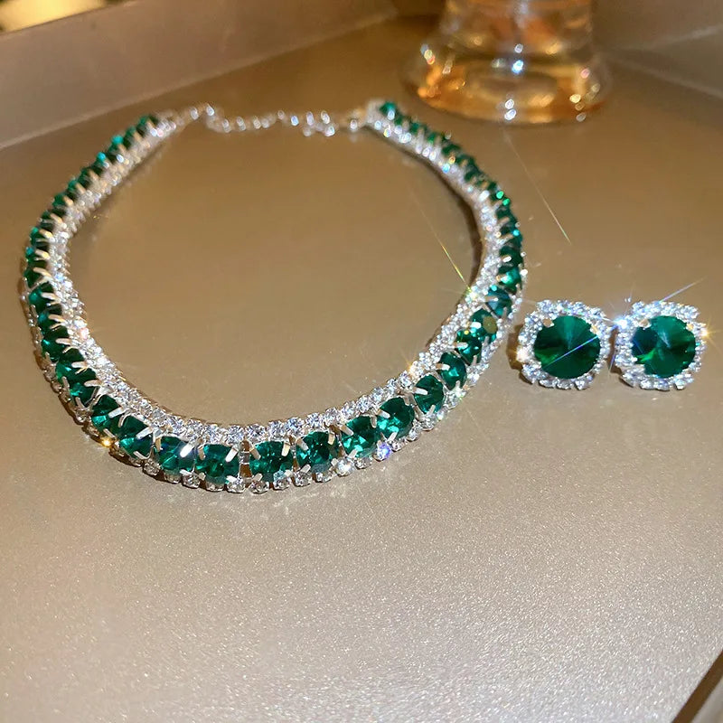 Green Necklace & Stud Earrings -