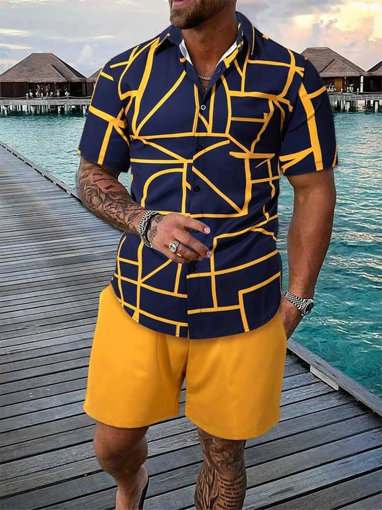 Summer Men's Short Sleeve Shirt And Beach Shorts Set Outdoor Sports Comfortable Men's Shorts Hawaii Men's Travel Casual Shirt -