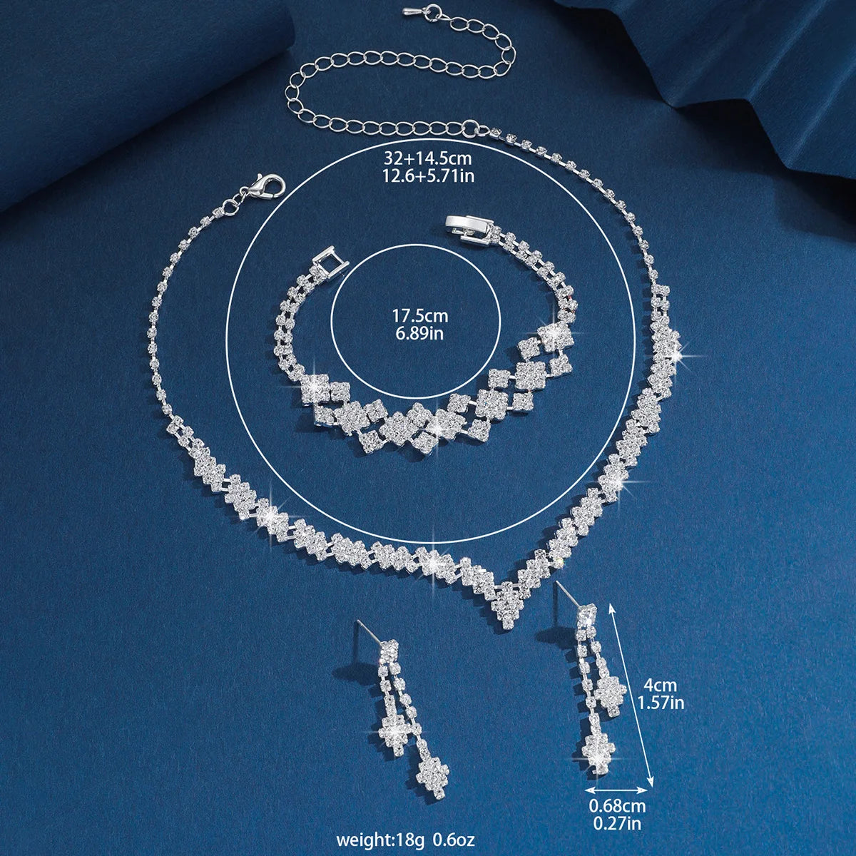 silver rhinestone l earrings & necklace -