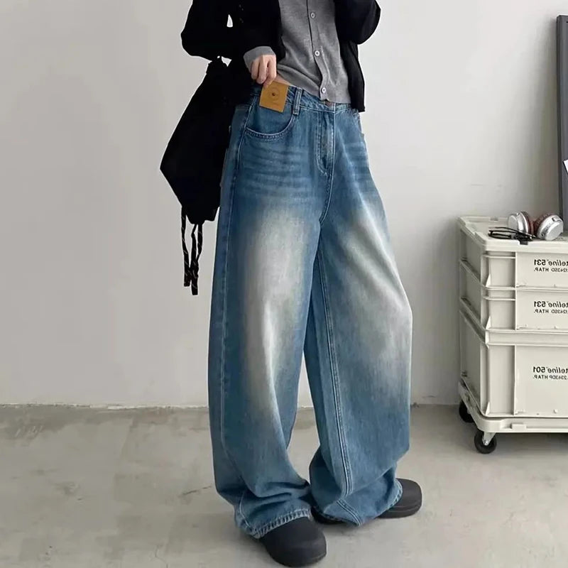 Embrace timeless style with these female classic retro high-waist baggy jeans—perfectly combining comfort and vintage flair! -