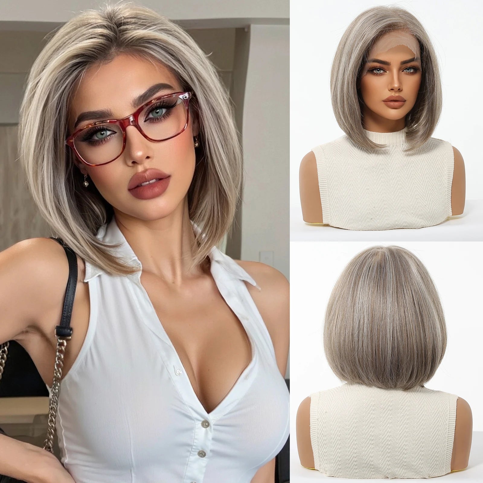 Achieve a stunning look with this 13x6 HD lace front wig in a beautiful blonde and mixed brown color. This high-quality wig provides a natural and flawless appearance, perfect for enhancing your style. -