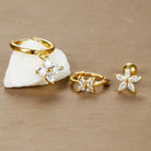 3PCS Stainless Steel Zircon Flower Earring Set for Women -