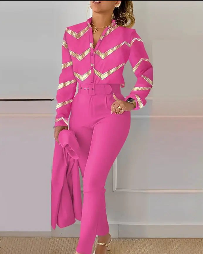 Casual Long Sleeve Shirt Pants Set -