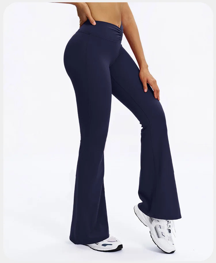 Yoga Pants Bell-bottoms Women Running Pants High Waisted Foldable Fitness Workout Leggings Hip Lifting Gym Push Up Sports Pants -