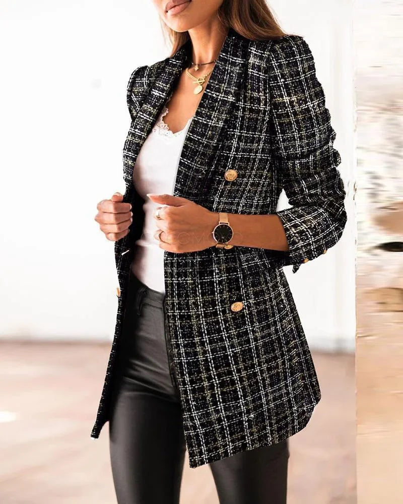 Black Floral Print Short Suit Jacket Long Sleeve Turn-down Collar Women's Fashion Cross-border Cotton Single-piece Blazer -