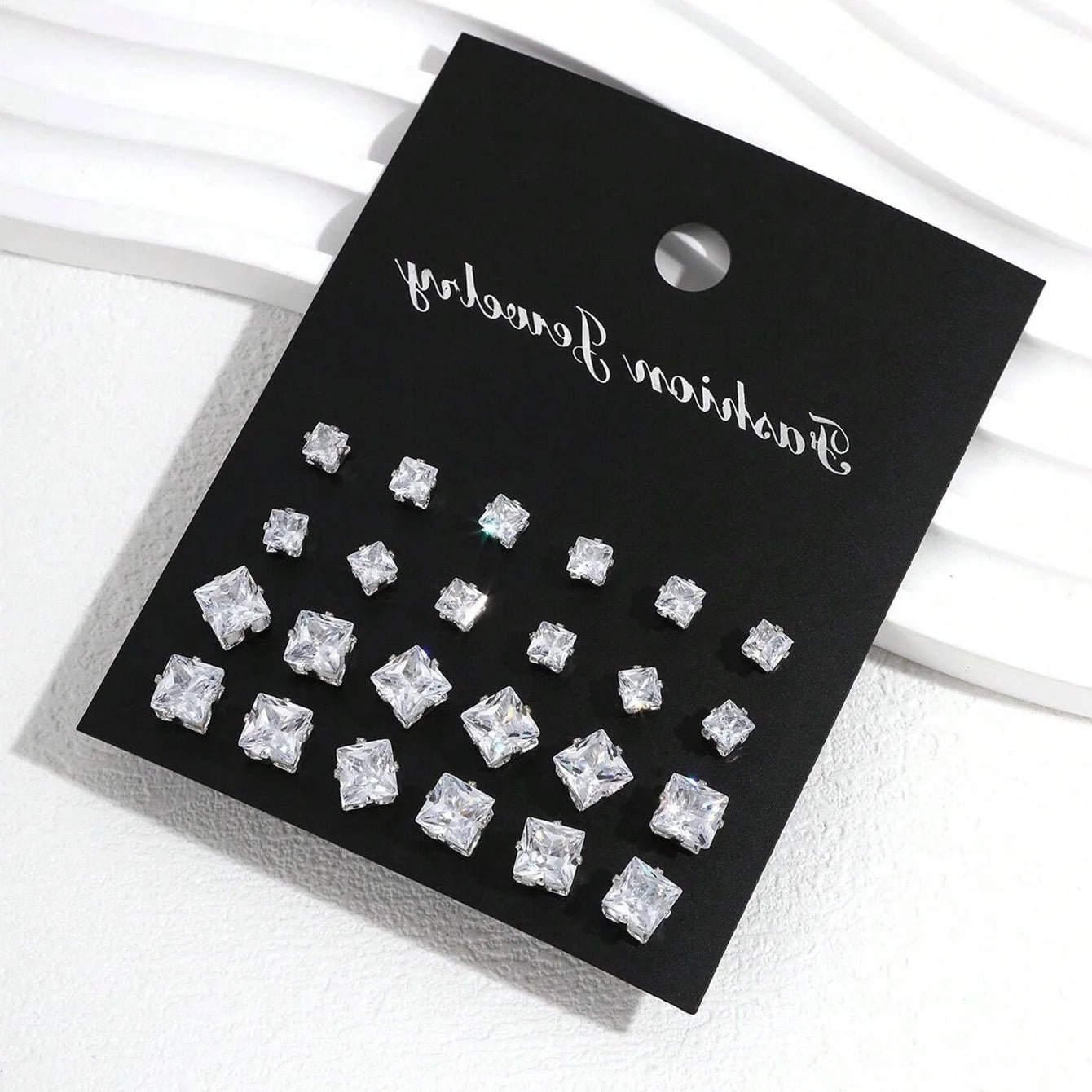12 Pairs Of Luxurious, Simple, Shiny, And Caring Zirconia Earrings -