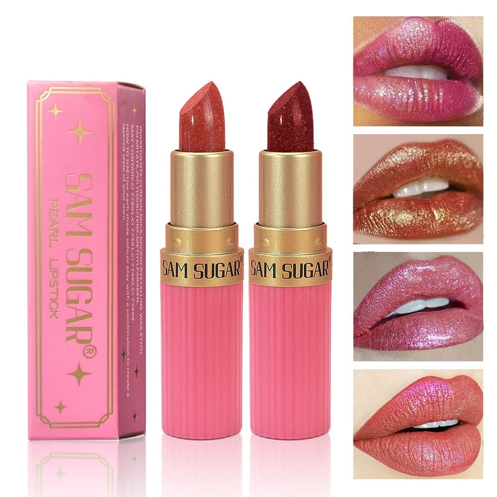 Pearlescent Pink Glitter Velvet Lipstick Metallic Waterproof Long Lasting Matte Shimmer Diamond Lipstick Women Makeup Cosmetic -
