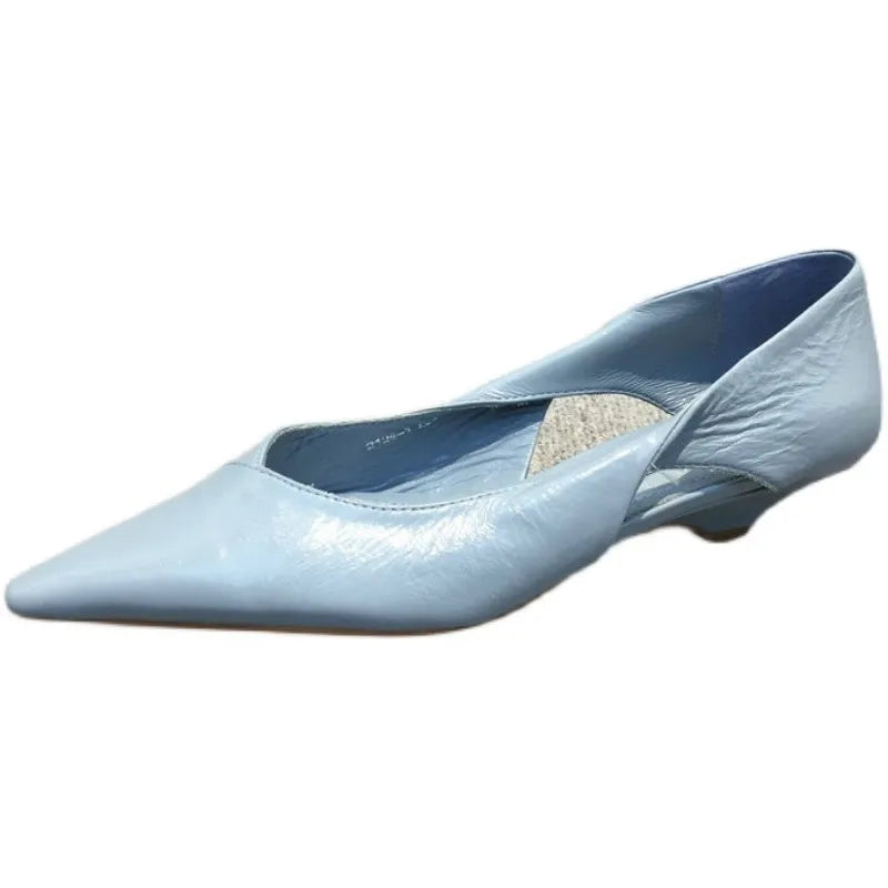 Shoes for Woman 2024 Comfortable Women's Summer Footwear Moccasins Blue Low Heel Elegant Pointed Toe High Quality Popular Young -