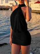 Black Halter Neck Backless Dress -