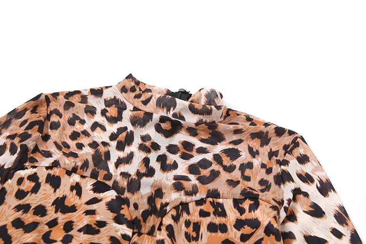 Leopard Full Sleeve Round NeckJumpsuits -